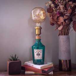 Wessex Blue Teal Gin Bottle Lamp, Upcycled Welsh Light, Dragon Home Bar Decor, Unique Gift, Mood Lighting - thumbnail 2