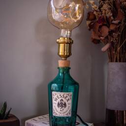 Wessex Blue Teal Gin Bottle Lamp, Upcycled Welsh Light, Dragon Home Bar Decor, Unique Gift, Mood Lighting - thumbnail 3