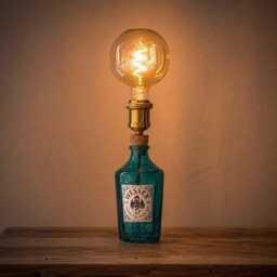 Wessex Blue Teal Gin Bottle Lamp, Upcycled Welsh Light, Dragon Home Bar Decor, Unique Gift, Mood Lighting
