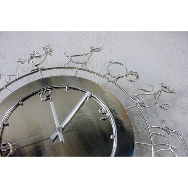 Metal Wall Clock Sculpture Animal Design, Nickel Finish - image 1