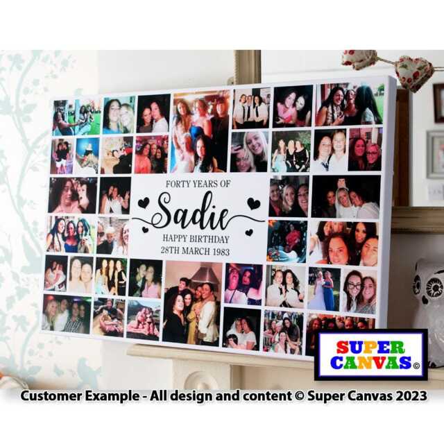 Happy 40Th Birthday Husband Wife Son Daughter Mum Dad Best Friend Personalised 40 Photo Party Board Collage Framed Canvas Print Gift - image 1