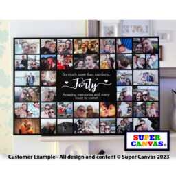 Happy 40Th Birthday Husband Wife Son Daughter Mum Dad Best Friend Personalised 40 Photo Party Board Collage Framed Canvas Print Gift - thumbnail 2