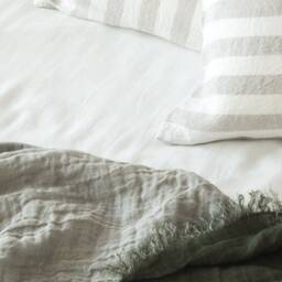 Softened Linen Double Sided Throw Blanket in Moss Green With Fringes/Double Bed Runner Forest - thumbnail 3