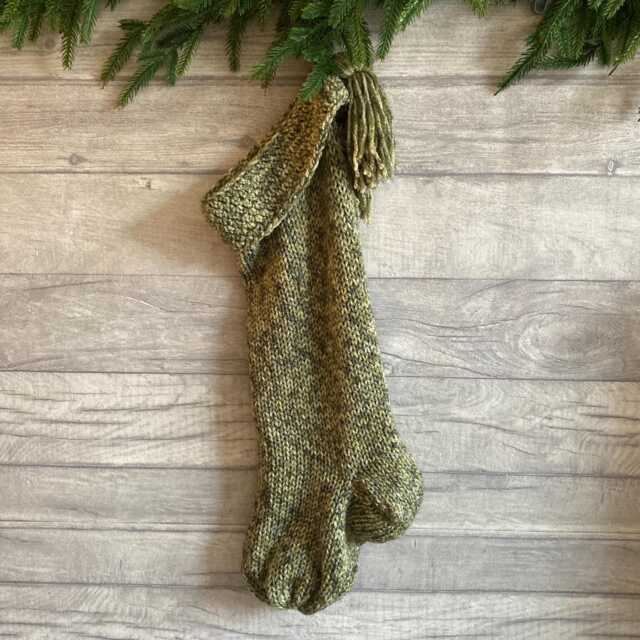 Handmade Green Chunky Knit Christmas Stocking, Rustic Holiday Decor - image 1