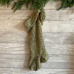 Handmade Green Chunky Knit Christmas Stocking, Rustic Holiday Decor - thumbnail 1