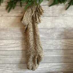 Handmade Green Chunky Knit Christmas Stocking, Rustic Holiday Decor - thumbnail 2