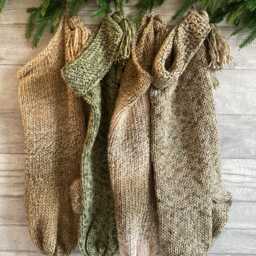Handmade Green Chunky Knit Christmas Stocking, Rustic Holiday Decor - thumbnail 4