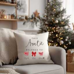 Personalised Christmas Bow Cushion & Blanket Set For Auntie - Custom Festive Gift - Cosy Holiday Home D??cor - thumbnail 4
