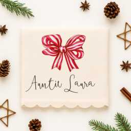 Personalised Christmas Bow Cushion & Blanket Set For Auntie - Custom Festive Gift - Cosy Holiday Home D??cor - thumbnail 2