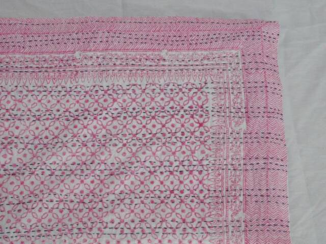 Handmade Cotton Kantha Quilt, Indian Bedspread Throw - image 1