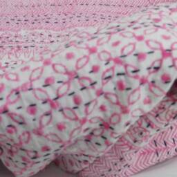 Handmade Cotton Kantha Quilt, Indian Bedspread Throw - thumbnail 4