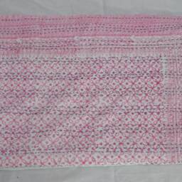 Handmade Cotton Kantha Quilt, Indian Bedspread Throw - thumbnail 2