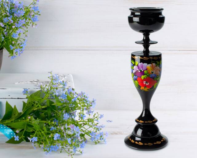 Hand Painted Candlestick Holder Ukrainian Petrykivka Floral Art S041 - image 1