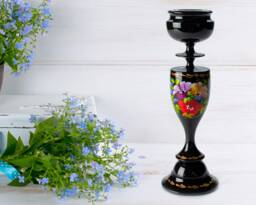 Hand Painted Candlestick Holder Ukrainian Petrykivka Floral Art S041 - thumbnail 1
