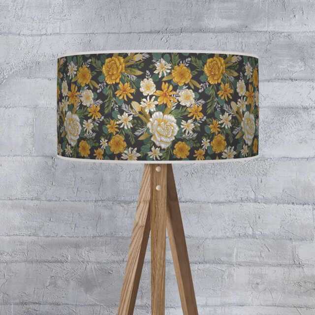 Floral Drum Lampshade Mustard, Green & Grey Botanical Ceiling Light - image 1