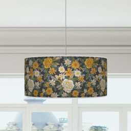 Floral Drum Lampshade Mustard, Green & Grey Botanical Ceiling Light - thumbnail 3