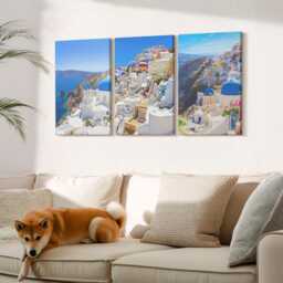 Canvas Set Of 3 Wall Art - Landscape Architecture Views The City Oia Santorini Greece, Blue Canvas, Travels Decor - thumbnail 1