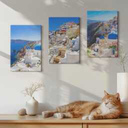 Canvas Set Of 3 Wall Art - Landscape Architecture Views The City Oia Santorini Greece, Blue Canvas, Travels Decor - thumbnail 3