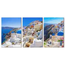 Canvas Set Of 3 Wall Art - Landscape Architecture Views The City Oia Santorini Greece, Blue Canvas, Travels Decor - thumbnail 2