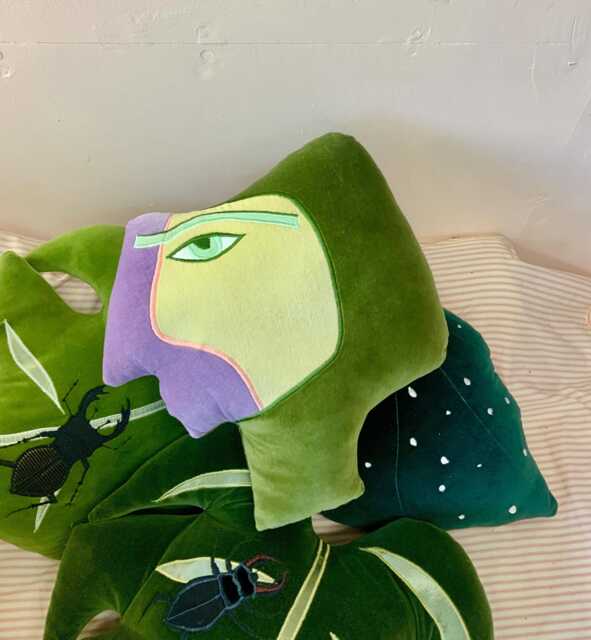 Sale Talking Heads Cushion /Picasso /African Inspired Handmade Using Vintage Cotton Velvet.made in Brighton UK - image 1