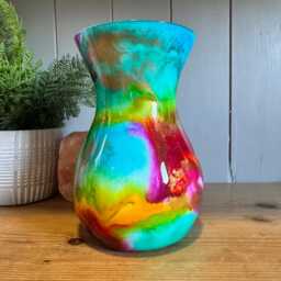 Hand Decorated 18cm Tall Vibrant Rainbow Glass Vase Gold Copper Or Silver Finish - thumbnail 2