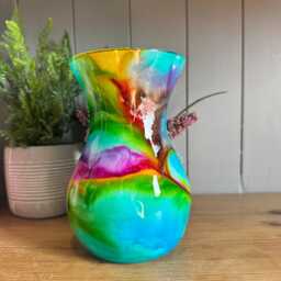 Hand Decorated 18cm Tall Vibrant Rainbow Glass Vase Gold Copper Or Silver Finish - thumbnail 1