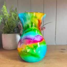Hand Decorated 18cm Tall Vibrant Rainbow Glass Vase Gold Copper Or Silver Finish - thumbnail 3