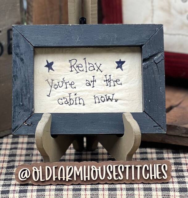 Relax Cabin Primitive Stitchery Framed Print - image 1