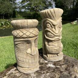 Stone Garden Pair Of Totem Pole Statues - thumbnail 3