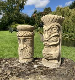 Stone Garden Pair Of Totem Pole Statues - thumbnail 1