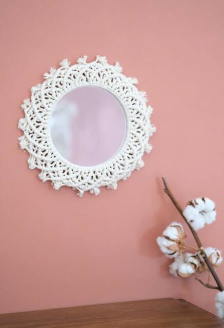 Round Macram Wall Mirror, Handmade Sun Mirror - image 1