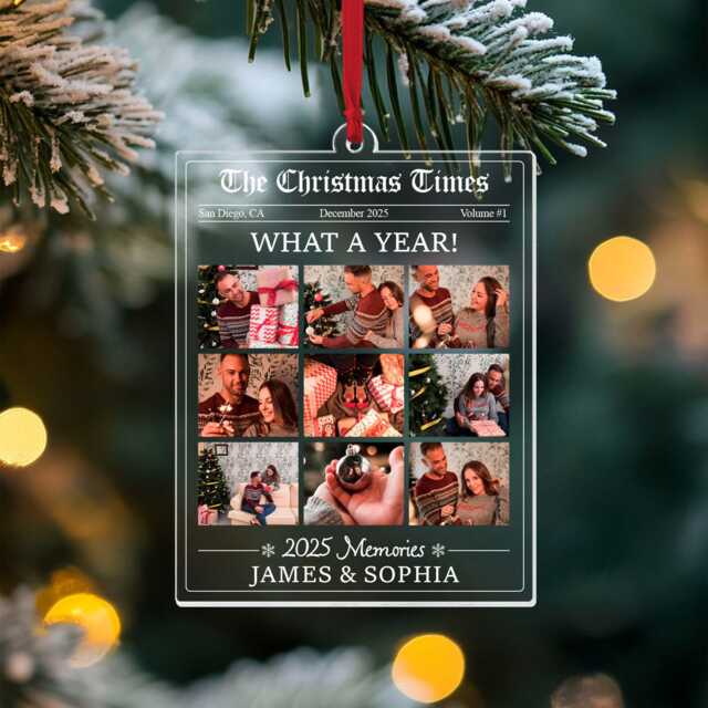 Family Christmas Ornaments, Personalized Photo Collage Newspaper Keepsake, Ornament For Family, Couple Gifts, 2025 Gift - image 1