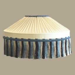 Handmade Dupioni Silk Lampshade Pleated Ivory Shade With Blue Taupe Fringe - thumbnail 1
