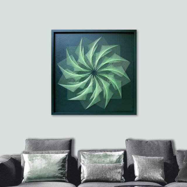 Green String Art Mandala - Large Neon Zen Wall Decor - image 1