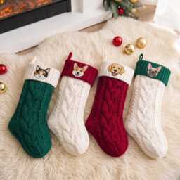 Custom Dog Cat Portrait Embroidered Knit Stocking, Pet Memorial Holiday Gift, Mom Decor, Personalized Christmas Stocking - thumbnail 3