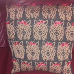Handmade Knitted Yorkshire Terrier Cushion Cover With Infill - thumbnail 2