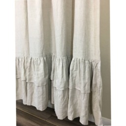Natural Linen Shower Curtains With Two Tiered Of Mermaid Long Ruffles, Medium Weight Linen, 72x72, 72x85, 72x94, Or Custom Size - thumbnail 2