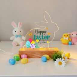 Happy Easter Bunny Led Acrylic Night Light Plaque - Personalised Gift For Baby Or Child Basket - thumbnail 2
