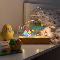 Happy Easter Bunny Led Acrylic Night Light Plaque - Personalised Gift For Baby Or Child Basket - thumbnail 3