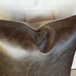 Gray Faux Leather & Cotton Pillow Cover Modern Rustic Design - thumbnail 3