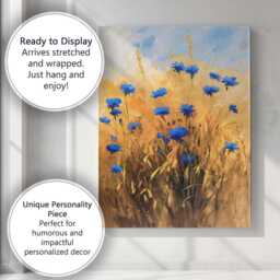Golden Wheat Field Blue Cornflowers Impressionist Floral Countryside Canvas Wall Art Print Decor Picture Ready To Hang - thumbnail 3