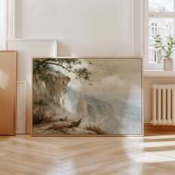 Misty Cliff Poster, Pine Mountain Print, Nature Wall Art, Paper - thumbnail 4