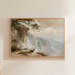Misty Cliff Poster, Pine Mountain Print, Nature Wall Art, Paper - thumbnail 1
