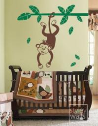 Large Vinyl Wall Decal For Kids - Jungle Monkey Swinging From A Branch - thumbnail 1