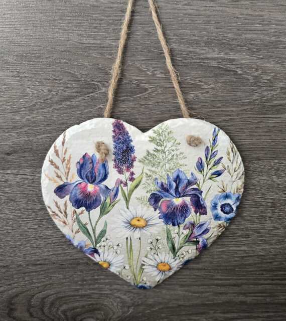 Daisy Iris Heart Slate Wall Hanging Meadow Flower Decor - image 1