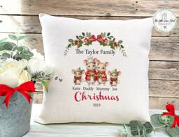 Personalised Family Christmas Cushion Mouse Design, Holiday Decor - thumbnail 1