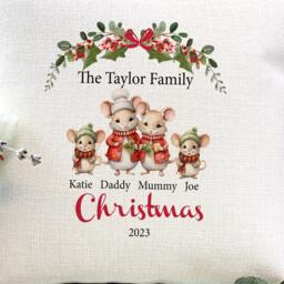 Personalised Family Christmas Cushion Mouse Design, Holiday Decor - thumbnail 2
