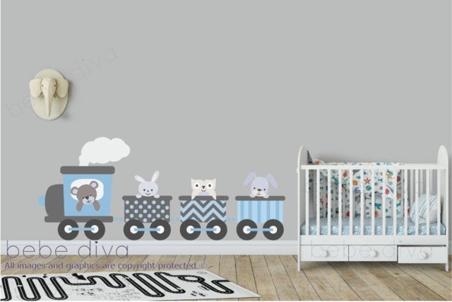Kids Wall Decals Transport Train Blue, Kids Stickers, Decal Nursery, Nursery Decal, Baby Decals, Decor - image 1