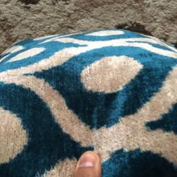 Blue Ikat Velvet Pillow Cover Handwoven Silk, 20x20 Inch - thumbnail 3