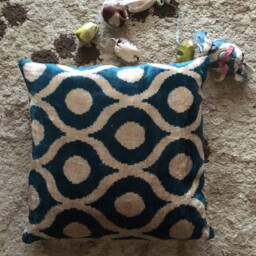 Blue Ikat Velvet Pillow Cover Handwoven Silk, 20x20 Inch - thumbnail 4